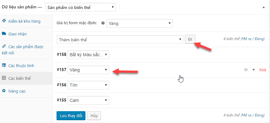 Hướng dẫn quản lý các sản phẩm có biến thể trong wp
