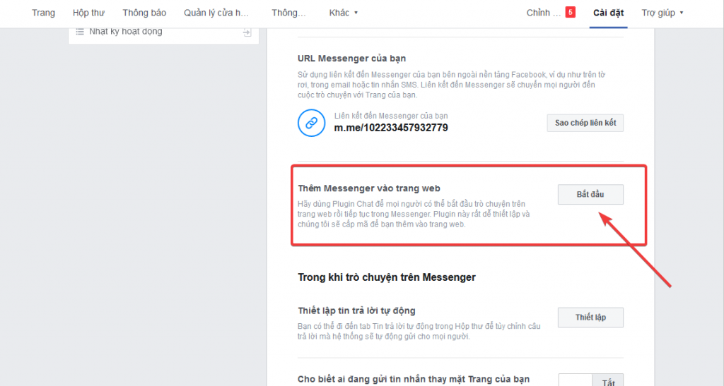 thêm messenger vào trang web