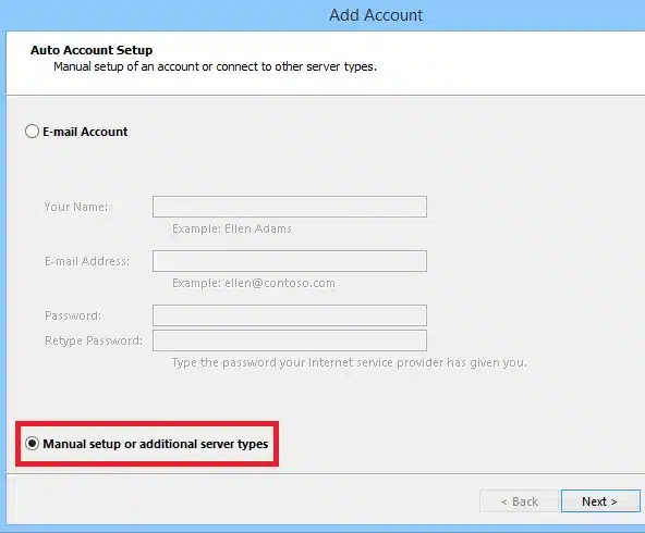 Chọn Manual setup or additional server types