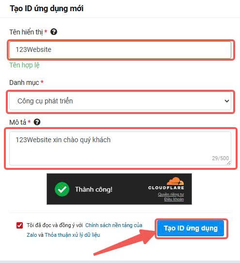 Tạo ID ứng dụng Zalo